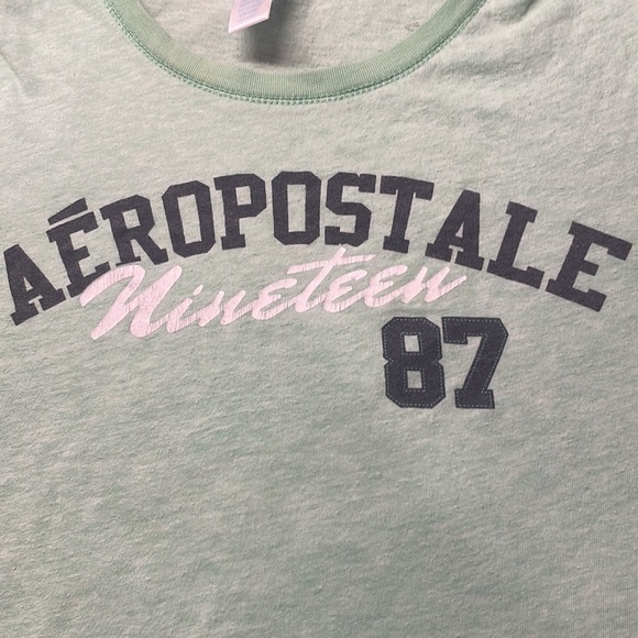 Y2K Aeropostale baby tee green T-shirt 100% cotton cap sleeve top womens size XS - Picture 5 of 7